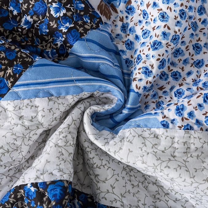 HoneiLife California King Quilt 120x120-3 Pcs Oversized King Bedspreads, Extra Large Quilt Sets All Season Use,Rustic Bedding Sets King Size,Reversible Coverlet Microfiber Bed Quilts, Blue