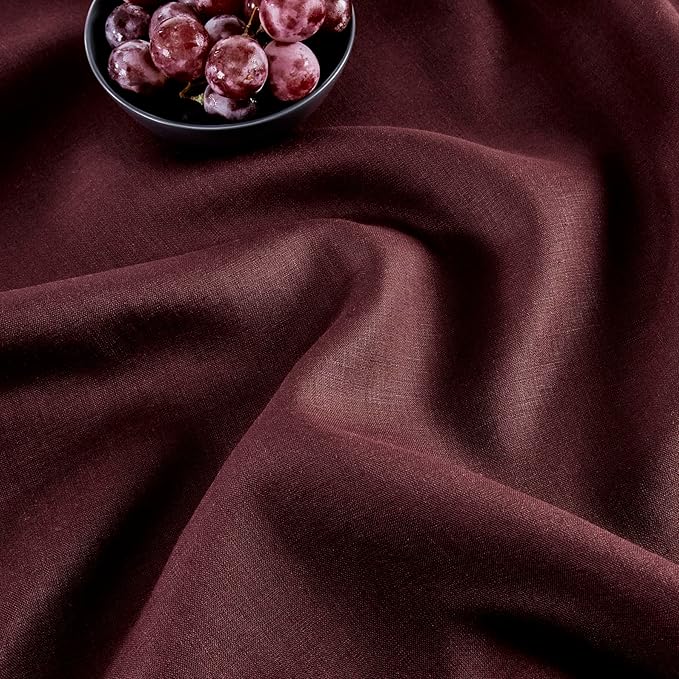 Solino Home Linen Burgundy Table Runner 156 Inches Long - 100% Pure Linen Extra Long Table Runner 14 x 156 Inch for Valentines - Classic Hemstitch