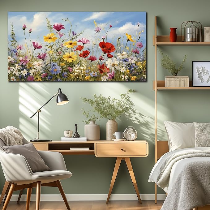 Flower Canvas Wall Art for Office Women Colorful Paintings for Wall Floral Wall Decor for Bedroom Teen Girl 24 x 48 Inch