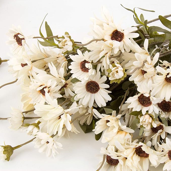 12pcs Gerbera Daisy Artificial Flowers 20 Inch Long Stem Artificial Daisy Mums for Home Décor Centerpiece Wedding Bridal Bouquet DIY(White)