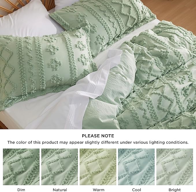 Bedsure Boho Twin Duvet Cover, Soft & Comfortable Elegant Design Boho Bedding for Decoration, Machine Washable Comforter Cover for All Seasons,Includes 1 Duvet Cover & 1 Pillow Sham,Light Green