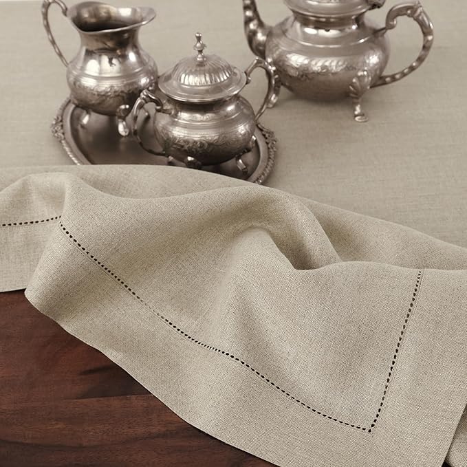 Solino Home Linen Natural Table Runner 108 Inches Long - 100% Pure Linen 14 x 108 Inch Table Runner for Spring, Easter - Classic Hemstitch