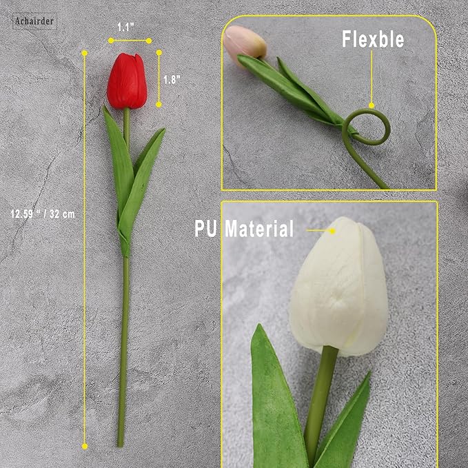 30pcs Tulips Artificial Flowers, Artificial Latex Real Touch Tulips Flowers Bouquet for Mother's Day Easter Wedding Party Home Decor-Mix 3 Color