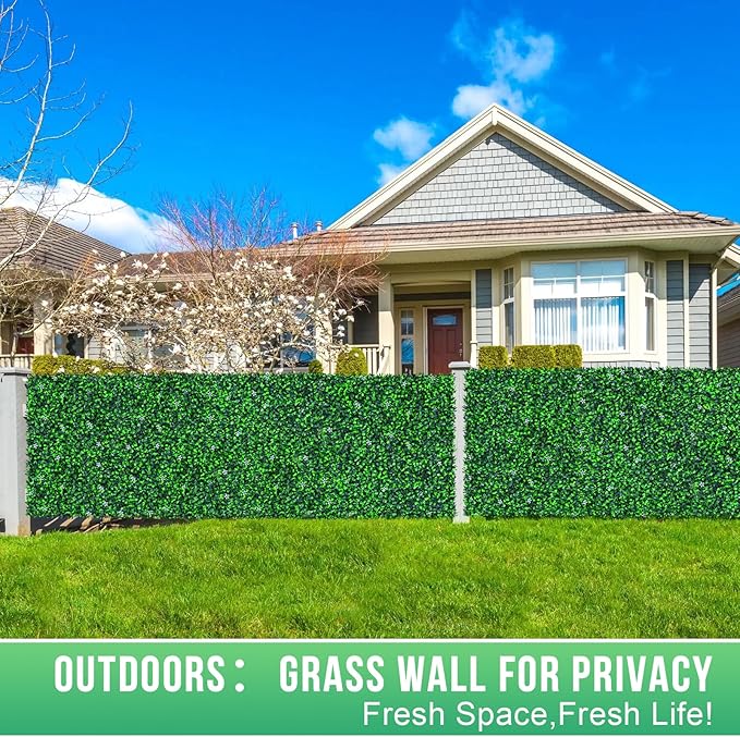 12PCS Grass Wall Panel with Flowers, 20x20inch Boxwood Panels, Grass Backdrop, Privacy Hedge Screen, UV Protected Wall Backdrop for Outdoor Garden and Indoor Home Wedding