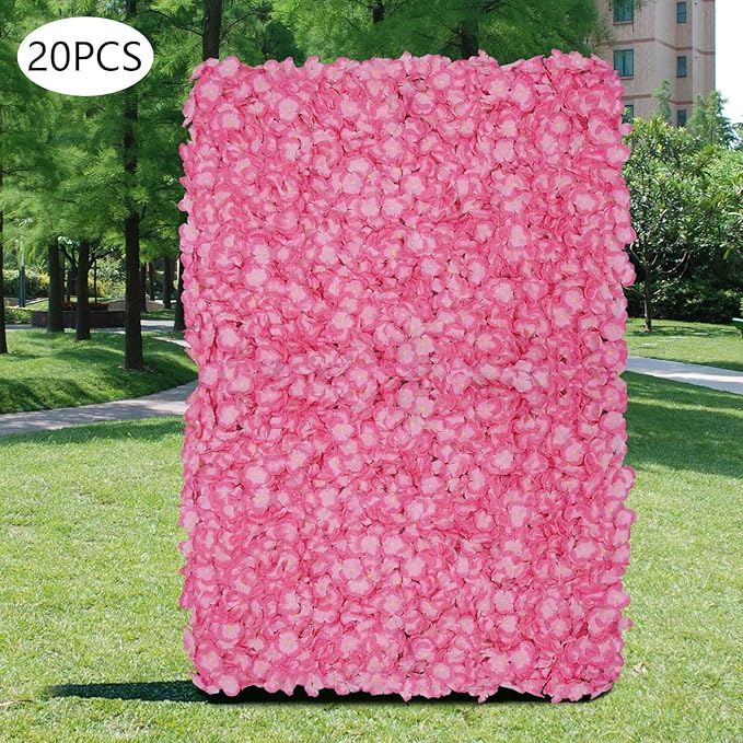 16"x 24" Artificial Flower Wall Panels,Flower Wall Mat Silk Flower Panels for Outdoor Garden Backyard Fence Fence Privacy Screen and Indoor Wall Decor(20Pcs Pink,Style 2)