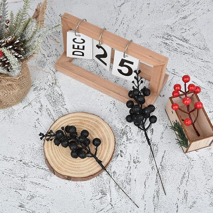 Red Berries, 14 Pack Artificial Berry Stems for Christmas Tree Decorations, Crafts, Holiday and Home Decor, 7.9 Inches (Black) …