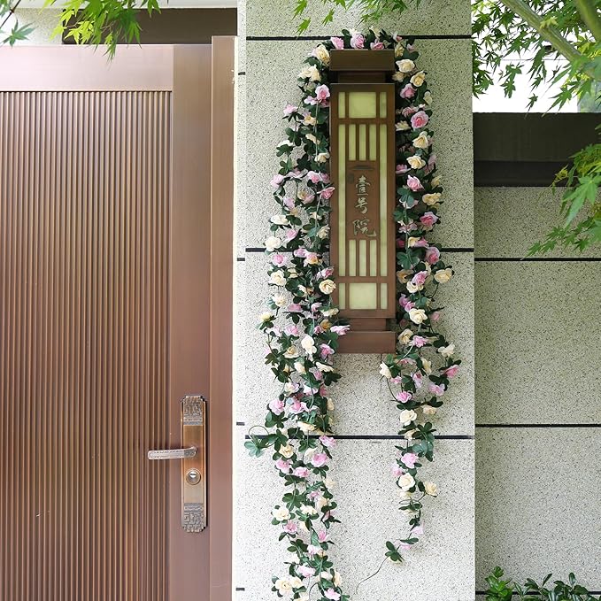 12 PCS 98.4 FT Artificial Flower Garland Rose Garland for Wedding Room Decor(12,Champagne)