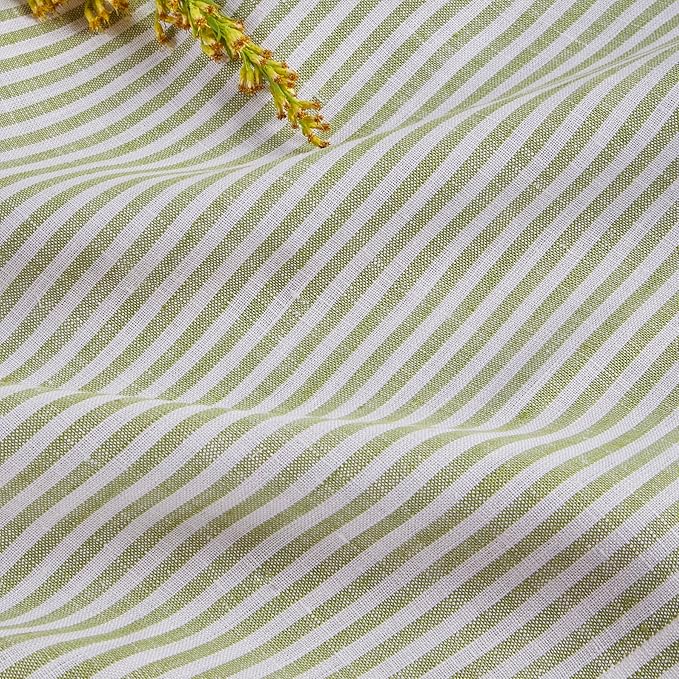 Solino Home Linen Table Runner 90 Inches Long - Narrow Stripe, 100% Pure Linen Avocado and White Farmhouse Table Runner 14 x 90 Inch for Dining, Winter, Spring, St Patricks Day, Easter