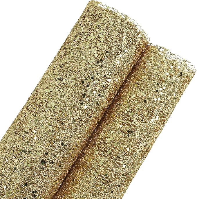 MEEDEE Gold Glitter Mesh Star Web Ribbon 10 Inch Wide by 10 Yards Roll Gold Mesh Fabric Ribbons Decorative Mesh Ribbon for Christmas Tree, Garland, Holiday Crafts, Wreaths, Bows, Home Decor
