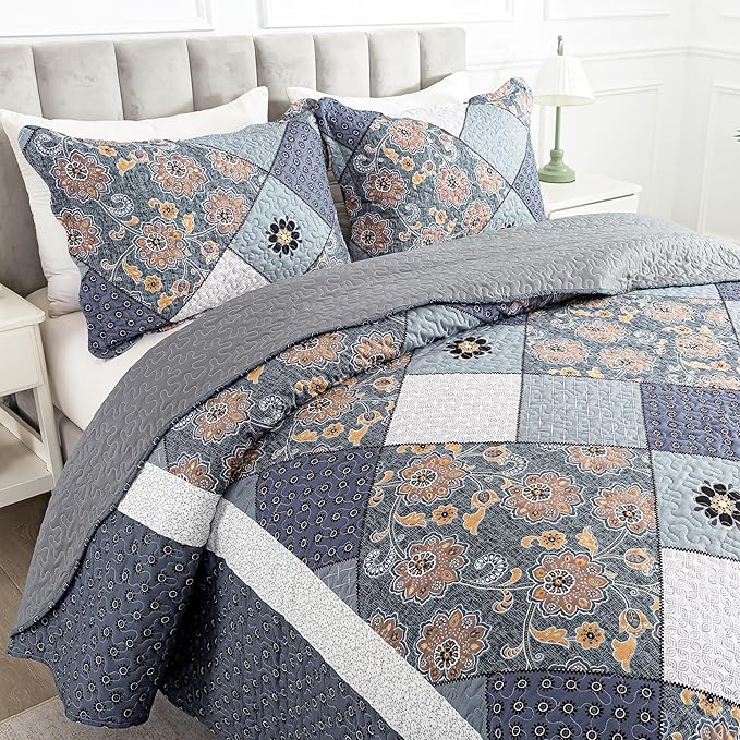 HoneiLife Queen Quilt Bedding Set - 3 Piece Microfiber Quilt Sets Reversible Bedspreads Rustic Coverlets for Queen Beds