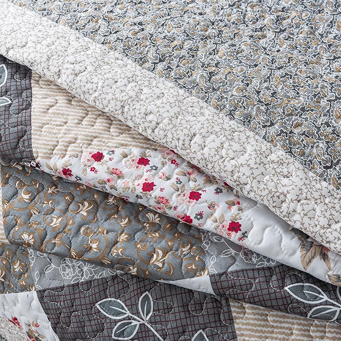 HoneiLife King Quilt Bedding Set - 3 Pieces Microfiber Quilt Sets Lightweight Bedspreads Reversible Coverlets Retro Bed Cover Quilt King Size All Season Quilts-Grey