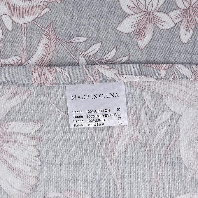FADFAY Duvet Cover Set Queen Shabby Pink and Grey Floral Bedding Vintage Sunflower Bedding 600TC Elegant Summer Bedding 100% Cotton Soft Comforter Cover with Hidden Zipper Closure 3Pcs, Queen Size