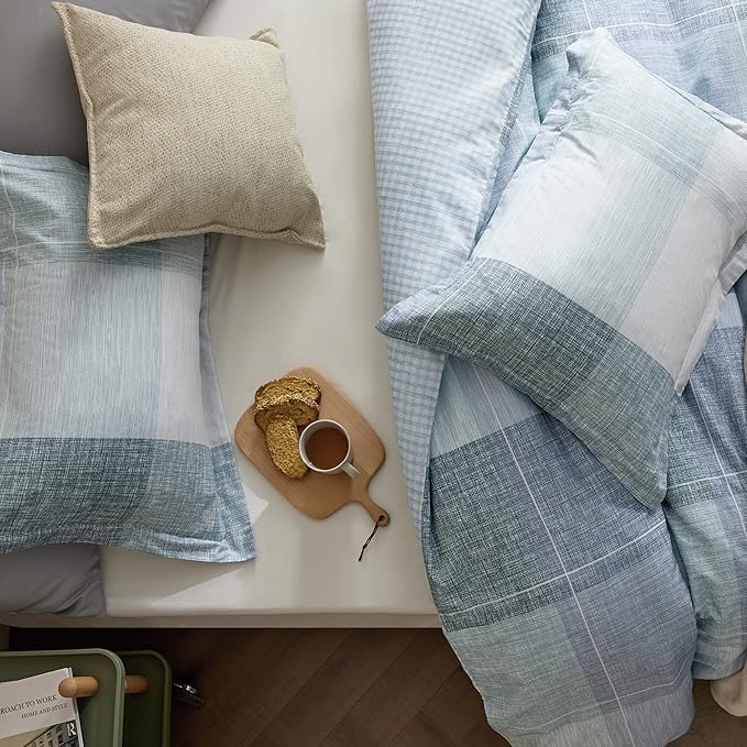 Bedsure Duvet Cover Queen Size - Gingham Reversible Buffalo Plaid Duvet Cover Set with Zipper Closure, 3 Pieces Blue Bedding Set with 8 Corner Ties and 2 Pillow Shams 20"x26"