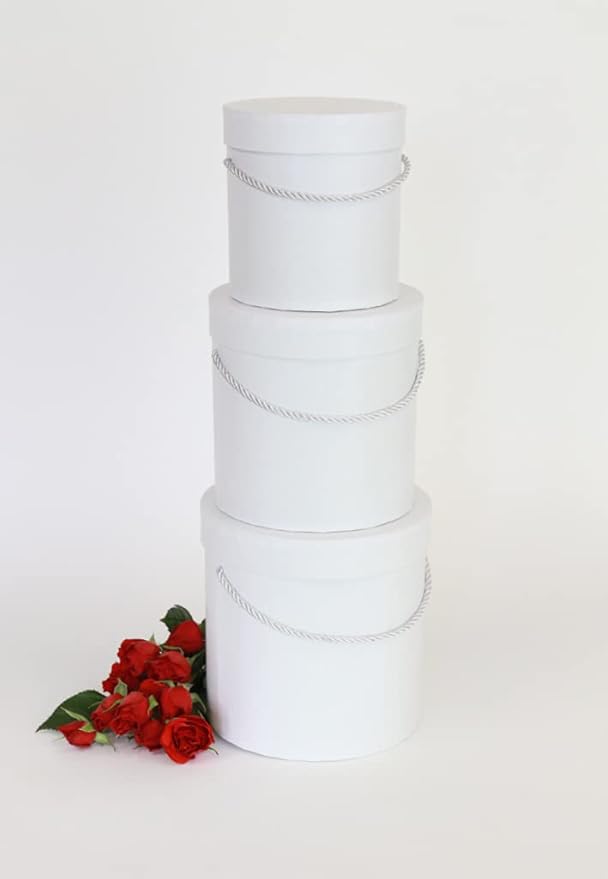 UNIKPACKAGING Premium Quality Round Flower Box, Gift Boxes for Luxury Flower and Gift Arrangements Set of 3 pcs (Snow White)