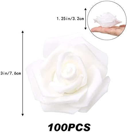 Artificial Rose Flower Heads, 100pcs White Foam Roses Artificial Flower Heads Fake Rose for DIY Wedding Bouquets Centerpieces Arrangements Party Baby Shower Home Decor (Stemless,White)