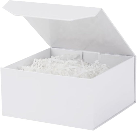 1 Pcs 6x6x3 Inch White Magnetic Gift Box Small Magnetic Box with Crinkle Paper White Small Gift Box with Shredded Paper Luxury Gift Boxes with Lids for Presents