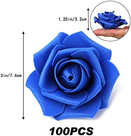 IPOPU Artificial Flowers Roses Heads, 100 Pcs Faux Flowers Real Looking Blue Foam Fake Roses for DIY Crafts Wedding Bouquets Arrangements Party Home Decorations (Royal Blue)