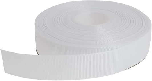 Solid Grosgrain Ribbon 25 Yard Each Roll 100% Polyester Woven Edge (1", White)