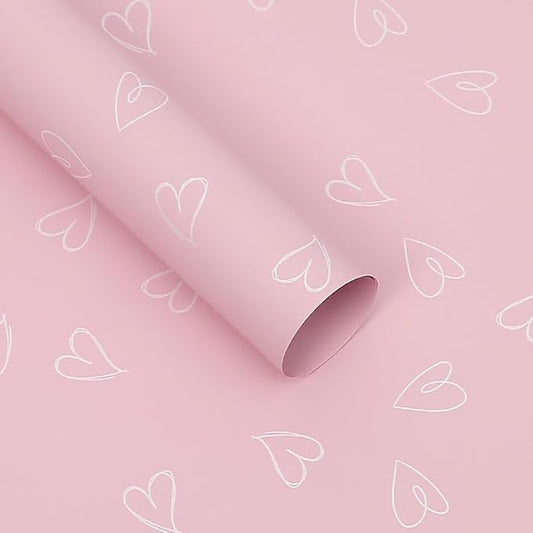 MLSG 20 Sheet Solid Color Heart Wrapping Paper - Waterproof Floral Bouquet Wrapping Paper, Florist Supplies Packaging Paper for Wedding Birthday Gift Wrap Paper (Pink White)