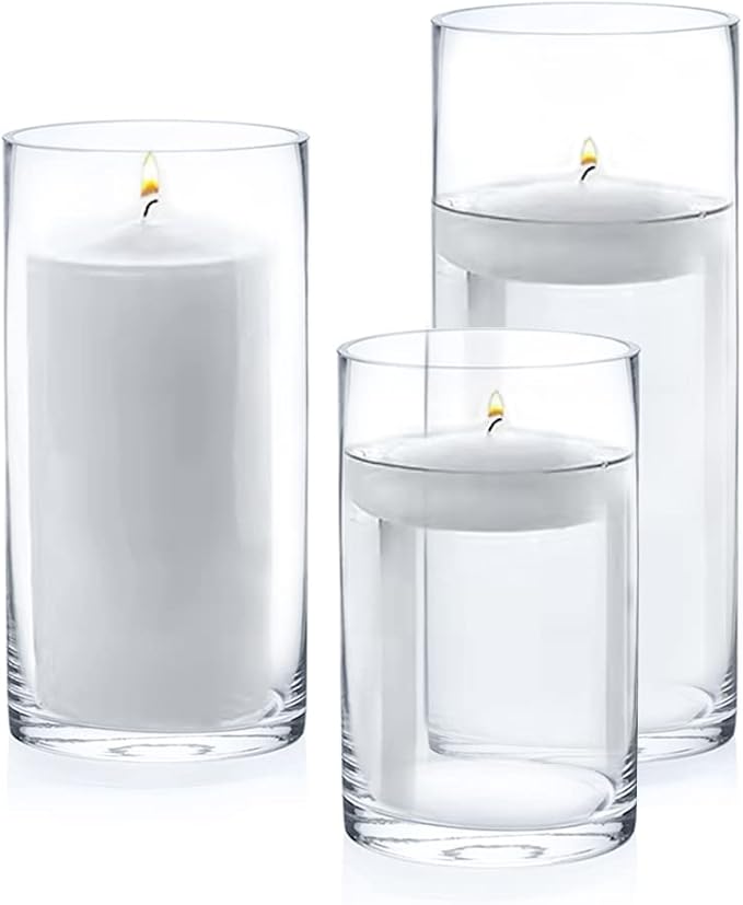 Enova Floral Set of 4 Clear Cylinder Glass Vase 4W x 8H Inches, Clear Flower Vases, Pillar Candle Hurricane Floating Candle Holder Vase, Glass Flower Vase for Wedding Centerpieces, Home Décor