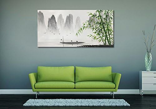 Winpeak Art Traditional Chinese Painting Black and White Landscape Canvas Wall Art Bamboo Artwork