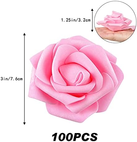 IPOPU 100 Pcs Artificial Rose Flower Heads Real Looking Baby Pink Fake Roses Flowers Foam Blush Roses for DIY Wedding Centerpieces Party Baby Shower Banquet Home Decorations (Pink, Stemless)
