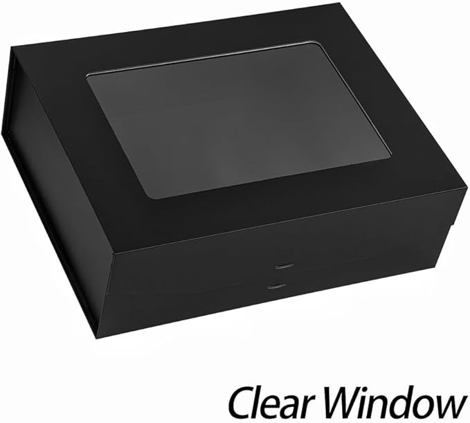 3 Pcs Black Extra Large Gift Box for Presents with Ribbon 16.5x13x5.3 Inches Clear Gift Box with Window Magnetic Closure Gift Boxes with Lids