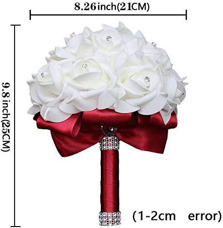 Wedding Bouquet, Orange Bouquet for Bride Bridesmaid with Diamond Soft Ribbons, Artificial Rose Bridal Holding Flowers for Party Church