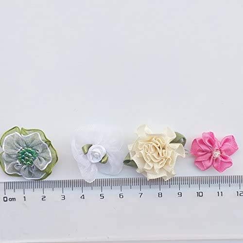 Chenkou Craft Mix Bulk 100pcs Ribbon Flowers Bows Craft Wedding Ornament Appliques (MIX100PCS)