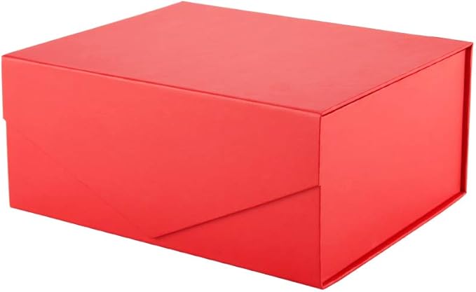 PACKHOME Christmas Gift Box 9x6.5x3.8 Inches, Rectangle Collapsible Box with Magnetic Lid for Xmas Gift Packaging (Matte Red, Grain Texture)