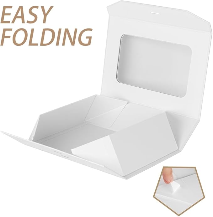 White Gift Box for Presents with Ribbon 13.2x11x5.3 Inches Clear Gift Box with Window Magnetic Closure Gift Boxes with Lids