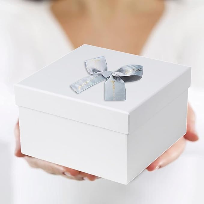 Briful Square Gift Boxes with Lids Set of 4 White Gift Box Assorted Sizes Nesting Gift Boxes for Presents Birthday Bridesmaid Wedding Valentines Christmas Party Favor Boxes