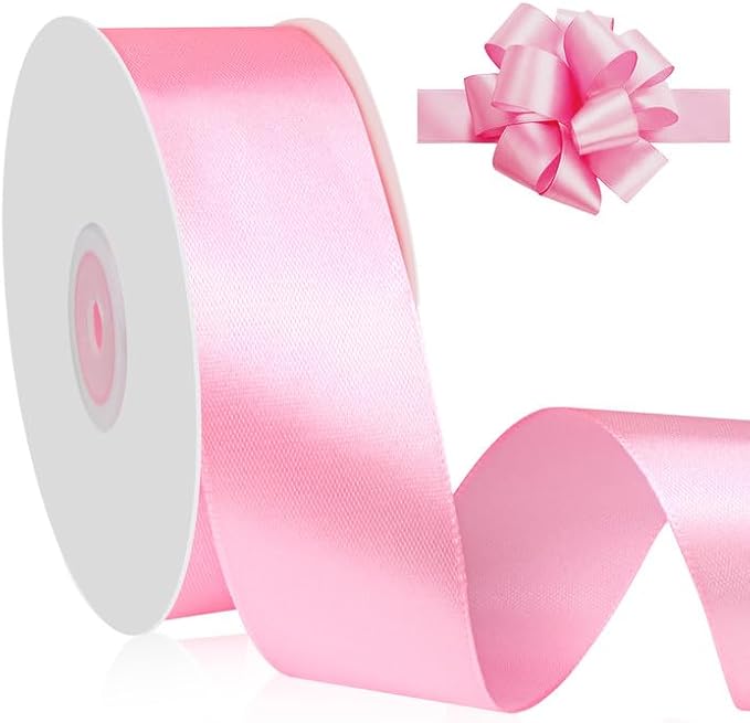 1-1/2 inch(40mm) x 50 Yards Pink Wide Satin Ribbon Pink Fabric Ribbon for Gift Packaging, Wedding Decoration, Flower Bouquet, Holiday Party, Hair Accessories Bow, Invitation