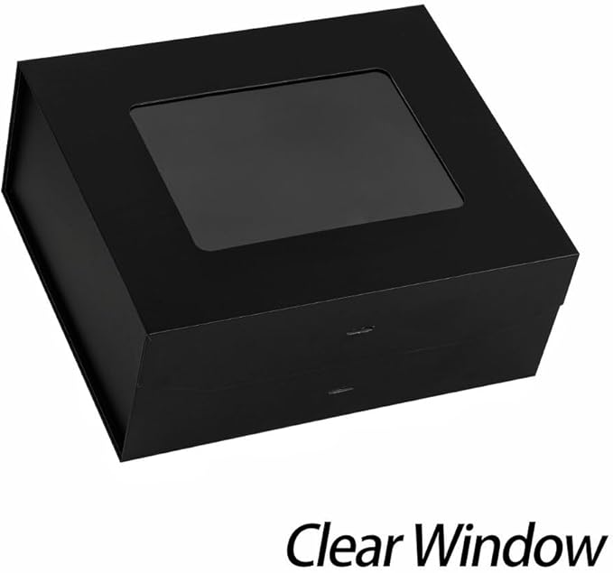 Black Gift Box for Presents with Ribbon 13.2x11x5.3 Inches Clear Gift Box with Window Magnetic Closure Gift Boxes with Lids