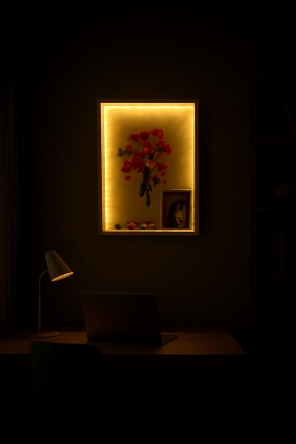 Dried Flower Shadow Box with LED Light | Changeable Artwork Display & Storage Frame | Wall-mounted & Tabletop Photo Album Display Frame (Orange)
