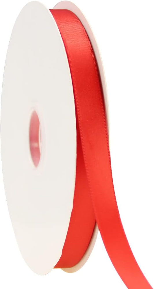 100Yards Red Double Faced Satin Ribbon-5/8inch- Boutique Gift Wrapping Package Ribbon, DIY Crafts Bow Hair Headband Accessories Assorted Ribbon#235 (15mm)