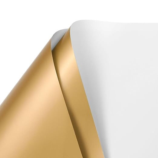 Double Sided Color Flower Wrapping Paper - 10 Sheet Waterproof Floral Bouquet Wrapping Paper Fits for Wedding Graduation Gifts - (22.8x22.8 Inch, White/Gold)