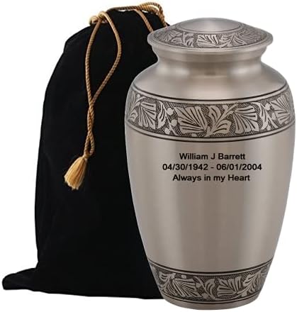 MEMORIALS 4U Custom Engraved Cremation Urn - Handcrafted Urn for Human Ashes - Affordable Urn for Ashes with Velvet Bag (Classic Pewter)