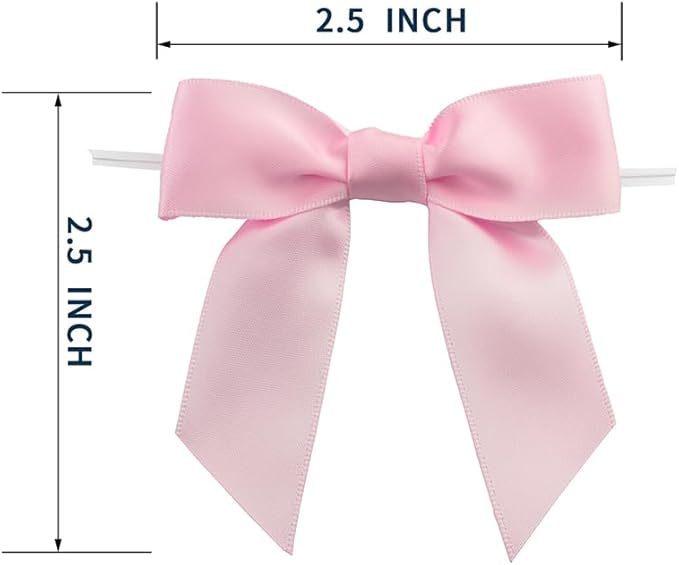 7Rainbows 30pcs Boutique 2.5" Pink Satin Ribbon Twist Tie Bows for Tying Up Packages Gift Wrapping