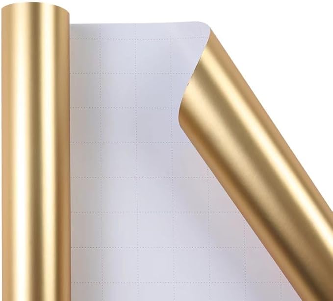 ZINTBIAL Metallic Gold Wrapping Paper Roll with Cut Lines - Solid Gold Holiday Gift Wrap for Graduation, Birthdays, Baby Shower, Wedding, Christmas - 17.5 in x 33 ft (48 sq. ft), Easy to Cut