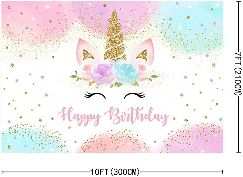 Mocsicka Unicorn Birthday Decorations Unicorn Backdrop for Girls Birthday Party 10x7ft Pastel Rainbow Unicorn Glitter Stars Dots Happy Birthday Banner Photo Booth Props