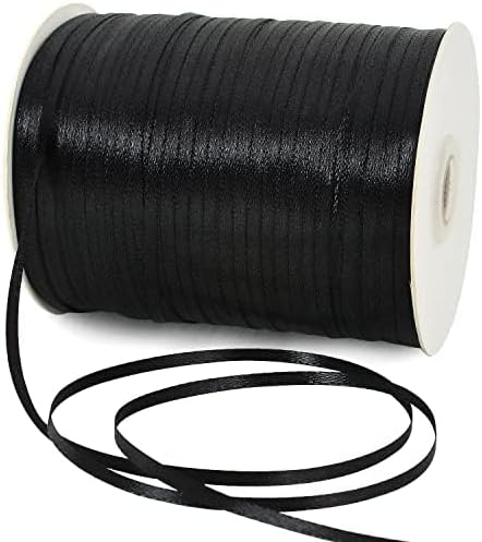 TONIFUL 1/8 Inch x 870 Yards Black Thin Solid Satin Ribbon Giant Spool Polyester Fabric Ribbons for Crafts Hanging Tags Invitation Card Balloons Bouquet Hair Gift Wrapping Party Decoration