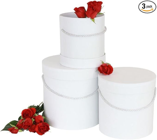 UNIKPACKAGING Premium Quality Round Flower Box, Gift Boxes for Luxury Flower and Gift Arrangements, Set of 3 pcs (White)