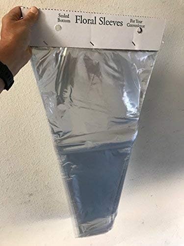 A&A 100 pcs Clear Flower Bags Wrapping, Cellophane Bouquet Sleeves Packing Wrap, Transparent Waterproof Plastic Sleeves Bags (9x14x3.5 in.)