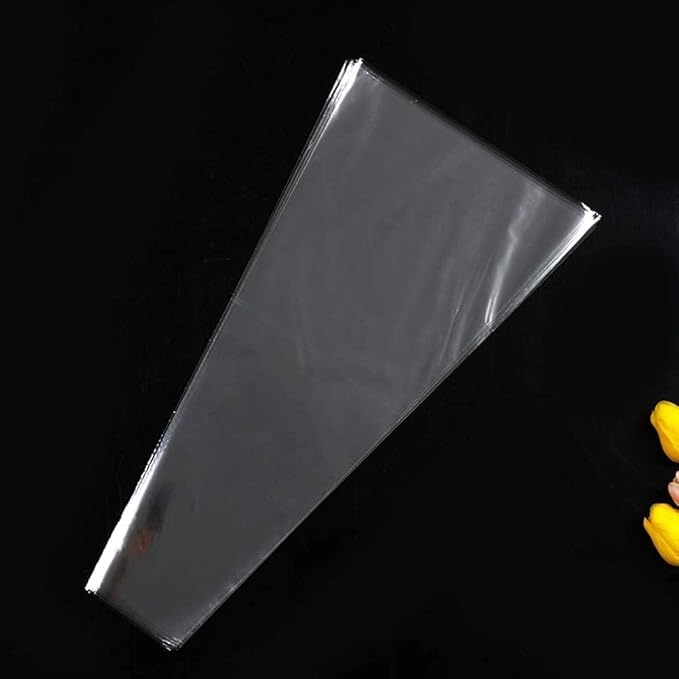 WLngtv 100 Pcs Clear Plastic Flower Bouquet Sleeve Bags, Sleeve Transparent Cellophane Bags Rose Packaging Gift Wrap Cellophane for Valentine's Day