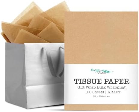 Ocean Tides 100 Sheets (14 x 20 Inches) Christmas Wrapping Paper – Gift Wrapping Tissue Paper Bulk for Crafts, Birthdays, & Holidays – Colored Tissue Papers for Gift Bags & Decorations, Kraft