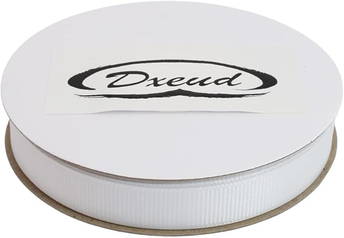 Solid Grosgrain Ribbon 25 Yard Each Roll 100% Polyester Woven Edge (5/8", White)