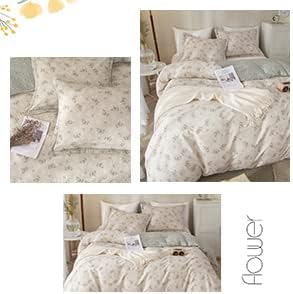 HighBuy Boho Floral Duvet Cover Queen Cotton Aesthetic Bedding Set Coquette Comforter Cover Set Reversible Green Garden Lightweight Soft Zipper Closure Breathable Queen Bedding Duvet Cover Set