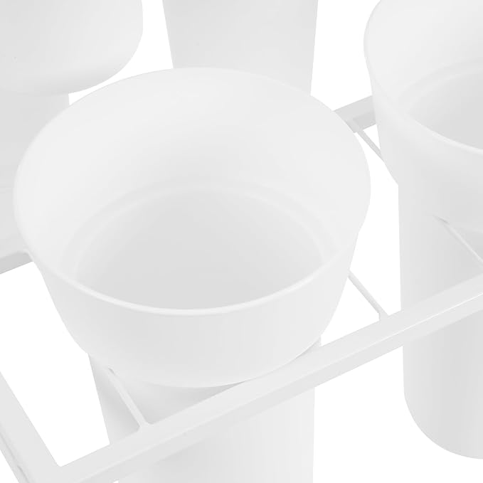 Flower Display Stand with 12 Pcs Buckets 3 Layers Metal Plant Stand Plant Cart Shelf Flower Bucket Rack Stand for Indoor Florist Garden Patio (White Stand-White Round Buckets)