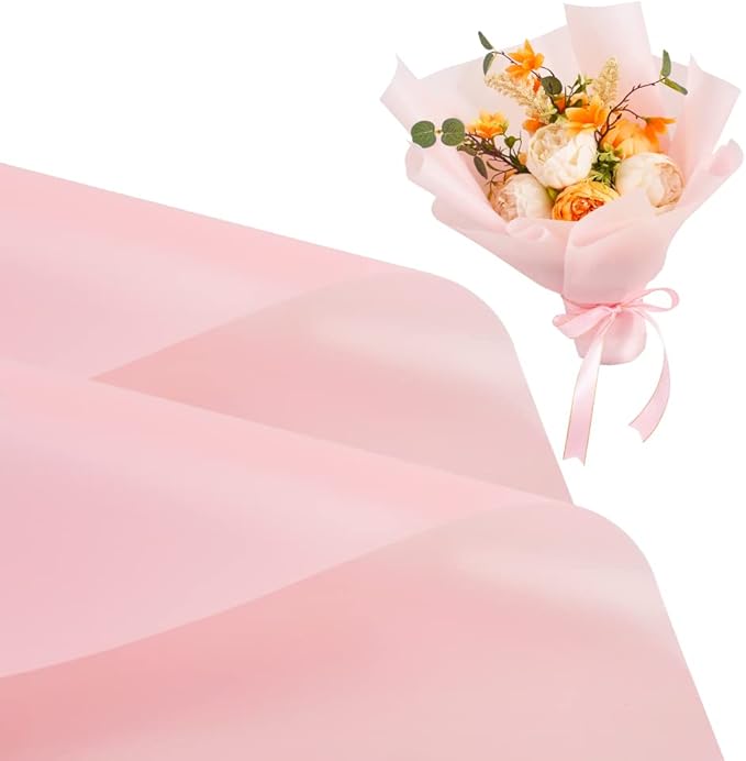 BEISHIDA 20 PCS Pink Floral Wrapping Paper-Matte Waterproof Flower Wrapping Paper Bouquet for Florist Supplies, DIY Crafts, Gift Packaging, Wedding, Birthday Gift